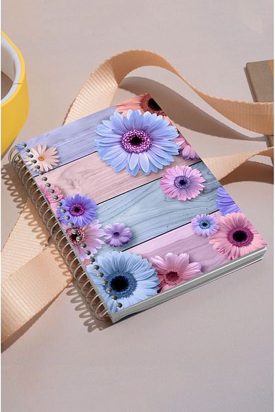 kutuTR Blue Pink Floral Pattern - Wooden MDF Cover, 100 Sheets Line Vip Modelist Notebook 80gr/m2 Ç503
