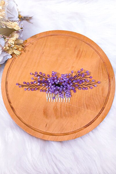 SimgeAksesuar Coroană de logodnă și henna, elegantă și rafinată, realizată integral manual cu pietre de cristal de culoare liliac, accesoriu pentru păr