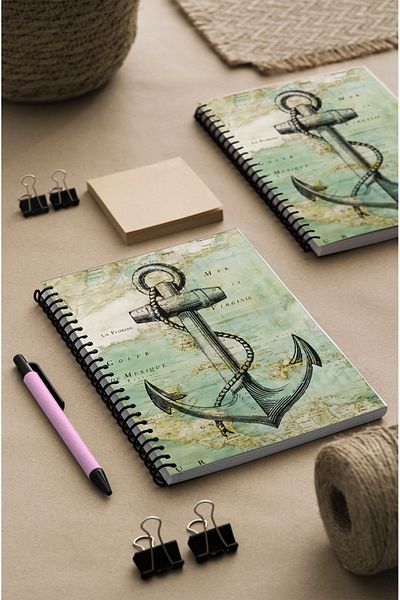 kutuTR 15x21 Vip Modelist Notebook - Sailor Pattern, Wooden MDF Cover, 100 Sheets Lined, 80gr/m2 Ç523