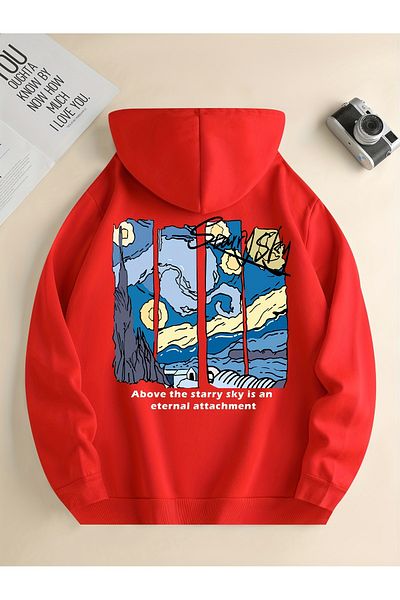 Let's Wear Унисекс суитшърт с качулка - голям размер, щампа на гърба и релеф