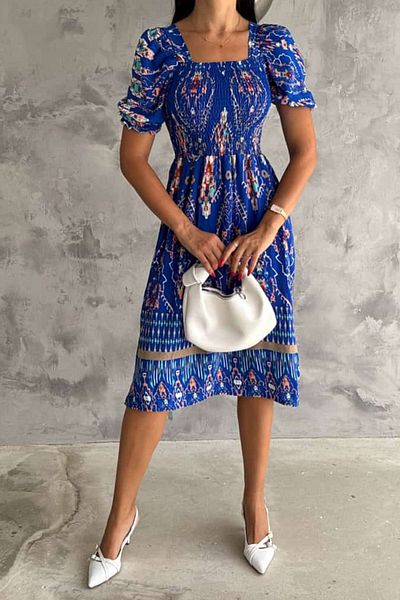 MILANOFOX Square Collar and Elastic Watermelon Sleeve Midi Viscose Dress