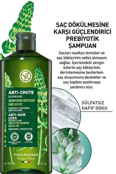Yves Rocher Prebiotic Strengthening Shampoo - Anti-Hair Loss (anti-chute), Sulfate-free, -300 Ml