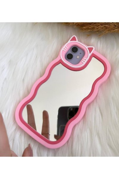 Aksesuarda Moda Iphone 11 Uyumlu Kedi Figürlü Ayna Detaylı Silikon Kılıf