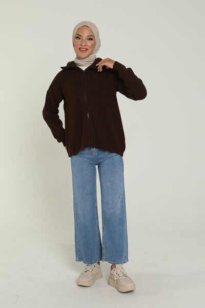 MAY MARA WOMEN'S STEEL KNITTED JACQUARD ZIPPERED CARDIGAN