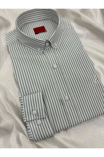 Sarar Ανοιχτό πράσινο ριγέ πουκάμισο Slim Fit - Υφαντό Συνέντευξη