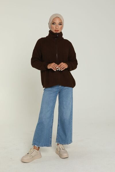 MAY MARA WOMEN'S STEEL KNITTED JACQUARD ZIPPERED CARDIGAN