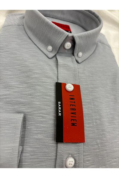 Sarar Țesătură subțire din țesătură - Cămașă gri Slim Fit