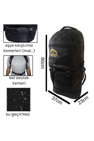 MONTANA Mountainer 80l Siyah Çift Körüklü Su Geçirmez Çok Gözlü Kampçı-seyahat-dağcı-deprem Sırt Çantası