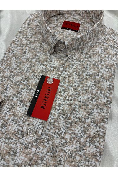 Sarar Ανοιχτό καφέ Λινό πουκάμισο Slim Fit - Υφαντό Συνέντευξη