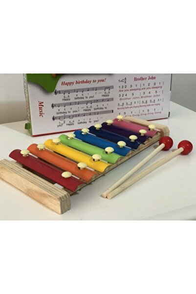 TOPROCKSTORE Ahşap Xylophone Ksilofon Bebek Müzik Aleti 8 Nota 8 Ton