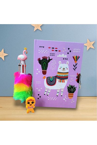 ÇİLEKHOMEAVM Locked Keepsake and Diary Notebook - Teddy Bear and Kuromi Versatil Pen Set