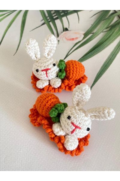 Punch Dükkanı Модел Rabbit Trend Модел Морков Органична ръчно изработена щипка за коса с щракване, популярен модел, детски аксесоар за коса