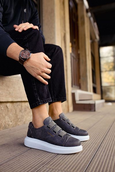 BZ Moda B253 Mirror Ανδρικό Sneaker - Μη Ορθοπεδική Σόλα, Casual Skin, Anthracite CBT