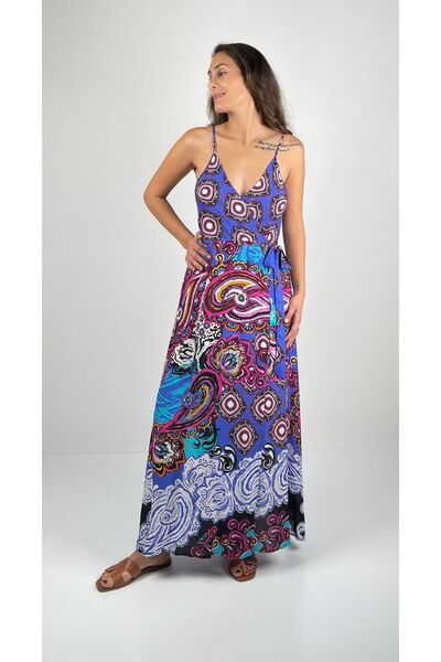 Socrates FREYA  Kruvaze V Yaka İnce Askılı Uzun Viskon Elbise