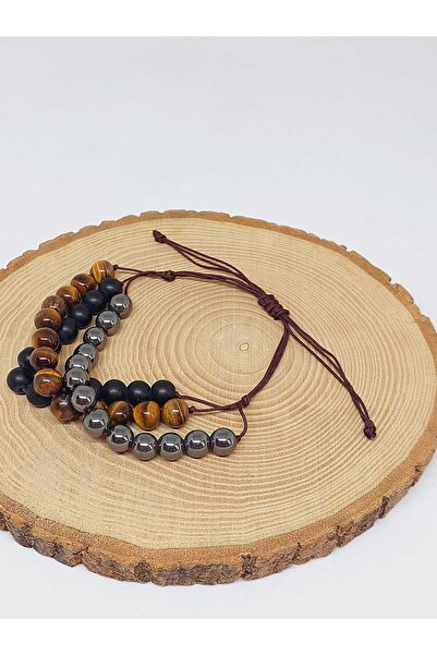 Yasamtohumu Unisex Onix dizajn narukvica sa tigrovim okom - hematit (51892)