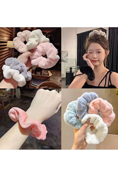 MutluBiDünya Vintage 3 Adet Peluş Scrunchie Toka Lastikli Peluş Toka