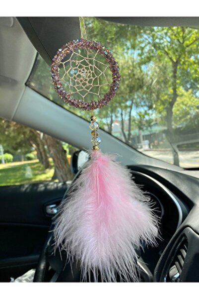 EL YAPIMI Pembe Tüylü Taşlı Dikiz Aynası Süsü Bebek Süsü Hediyesi 04