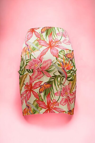 pistore Νέας σεζόν Σατέν Γυναικείο Φόρεμα Παραλίας - Κρεμ Σταρλίσ Μοτίβο, Κοντό Παρέο