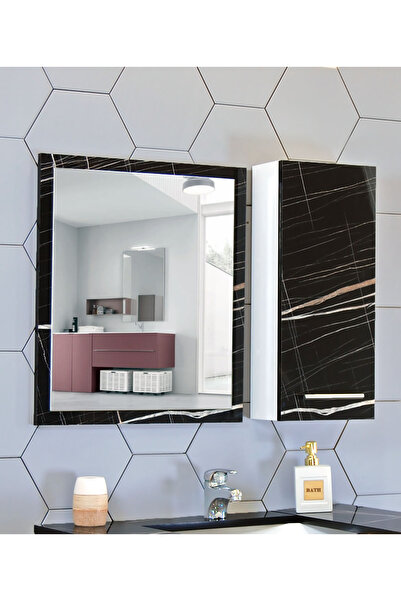 Nurcelant Banyo Aynası Ve Dolabı 80 Cm Mdf Üst Modül Siyah Sonata