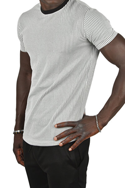 DeepSEA Μπλουζάκι με γκρι ριγέ Slim Fit Waffle - Crew Neck, Lycra 2403209