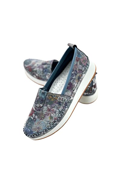 bescobel Dark Blue Genuine Leather Women's Ballerinas - Polmam