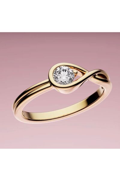 Lines Bijuteri Sonsuz Laboratuvarda Yetiştirilen Pırlanta Tarz Yüzük Gold Ren...