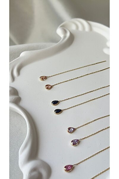 Goldstation 14 Ayar Altın Küpe Damla Taşlı (SİYAH)