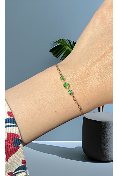 Goldstation 14 Ayar Altın Bileklik 3'lü Renkli Zirkon Taşlı