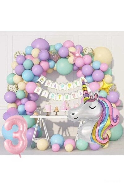 BKMC PARTY Kız Çocuklar Için  Unicorn Lüks Doğum Günü Parti Seti Süsü