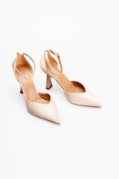 Buem Satin strălucitor - Pantofi cu toc casual, cu curea la gleznă