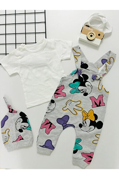 cacobutik bebek mickey baskılı şapkalı yazlık salopet takım