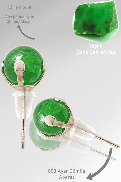Tesbih Atölyesi Certified Natural Jade Dot Natural Stone Earrings