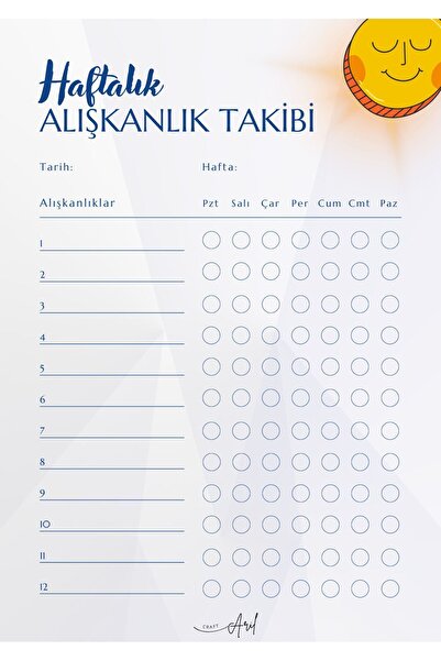 Arilcraft Haftalık Alışkanlık Takibi A5