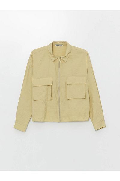 LC Waikiki LCWAIKIKI Classic Oversize Women's Jacket - Shirt Collar, Solid Long Sleeve