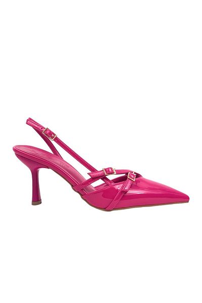 Les Passent Pantofi cu toc de damă fucsia - cataramă dublă, 7 cm 2105