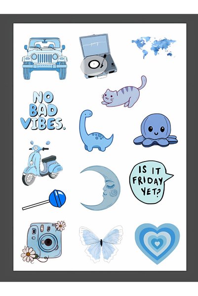 Akumastik Vsco Mavi Blue Aesthetic Planner Bullet Journal Laptop Notebook Sticker Set 3,5cm - 30 Pieces