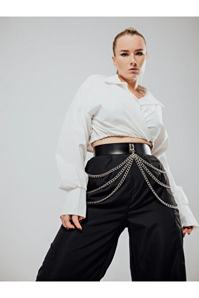 Sweet Demon Gothic Style Leather Stage Belt - Chain Detailed, Stylish Women's Waist Belt Over Dress