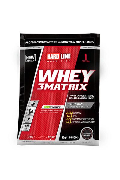 Hardline Whey 3 Matrix Strawberry Protein Powder - 30 Gr (Disposable)
