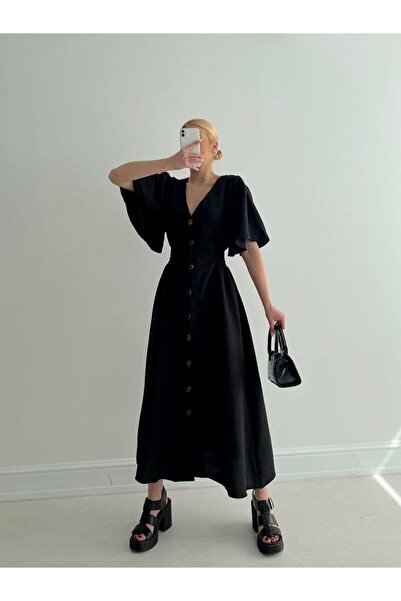 Lusin Γυναικείο φόρεμα με κουμπιά με λεπτομέρεια από καουτσούκ στη μέση