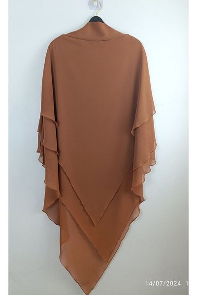 ŞİFON Hijab Long Chiffon with Souffle Ready-Made Veil Tan Suitable for Use Without Veil