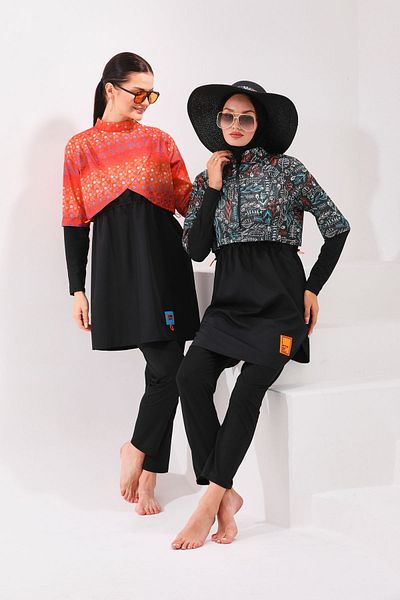 MAG FASHİON Μαγιό 3 τεμαχίων Hijab - Πλήρως καλυμμένο με πιέτα στους ώμους