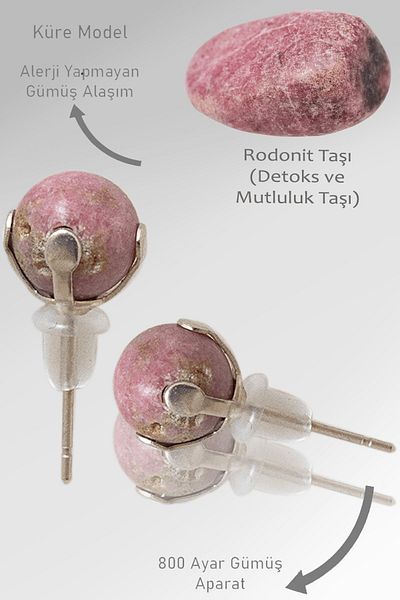 Tesbih Atölyesi Real Rhodonite Stone Spot - Certified Natural Stone Earrings