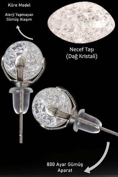 Tesbih Atölyesi Certified Necef Stone - Point Natural Stone Earrings, Mountain Crystal