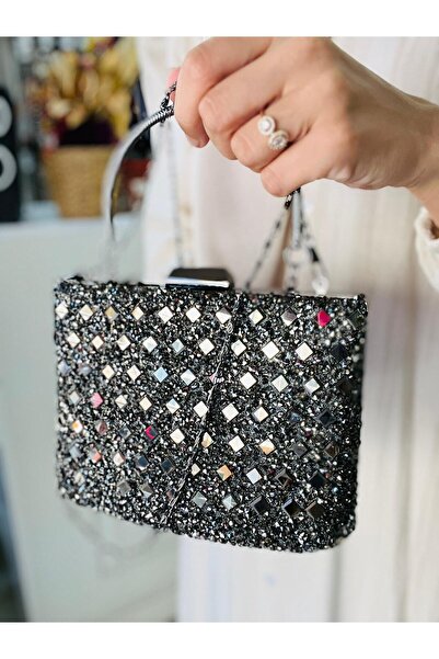 Çanta Trend Βραδινή τσάντα φόρεμα με 2 λουράκια Diamond Crystal Stone