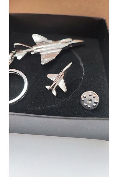 cacatasarım Metal Silver Pilot Stewardess - Airplane Collar Badge and Keychain Set with Gift Box