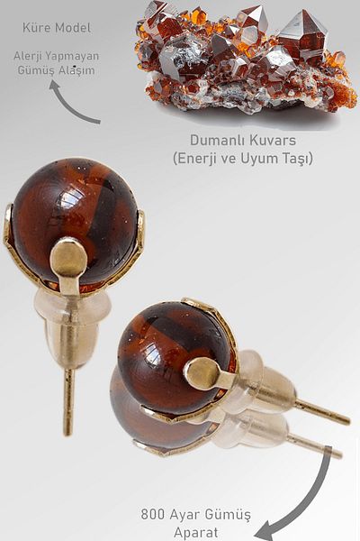 Tesbih Atölyesi Real Smoky Certified Quartz Stone Point Earrings