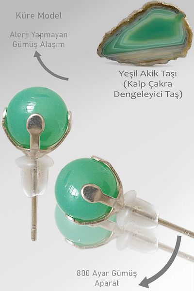Tesbih Atölyesi Green Agate Stone - Certified Natural Dot Stone Earrings