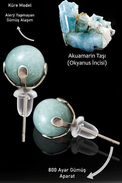 Tesbih Atölyesi Real Aquamarine Stone - Certified Point Natural Stone Earrings