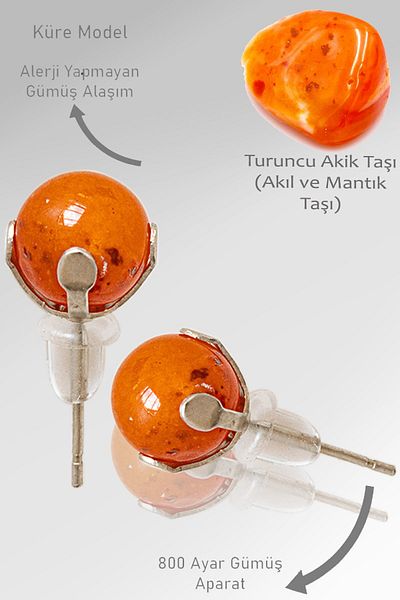 Tesbih Atölyesi Real Orange Agate Stone - Certified Natural Stone Earrings