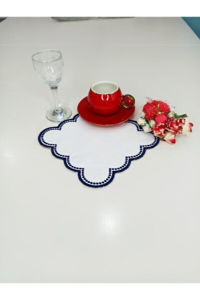 İNCİ ÇEYİZ 6 قطع من منديل الكوكتيل المطرز بغطاء مزدوج من قماش الكتان وقاعدة أ...